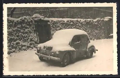 AK Renault Auto, Fahrzeug eingeschneit am Strassenrand, Kennzeichen 8003