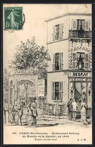 Künstler-AK Paris, Montmartre, Restaurant Debray au Moulin de la Galette en 1860