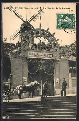 AK Paris-Montmartre, Le Moulin de la Galette