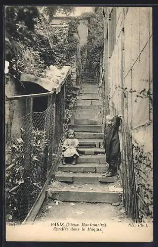 AK Paris-Montmartre, Escalier dans le Maquis