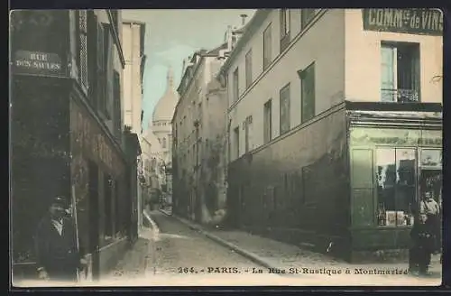 AK Paris-Montmartre, La Rue St-Rustique, Strassenpartie