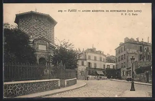 AK Paris, Ancien réservoir de Montmartre, rue Lepic