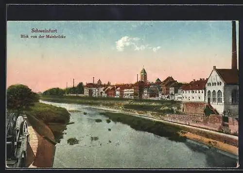 AK Schweinfurt, Blick von der Mainbrücke auf den Ort