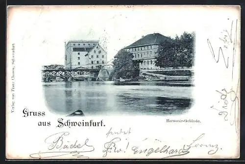 AK Schweinfurt, Harmonie-Gebäude mit Flusspartie