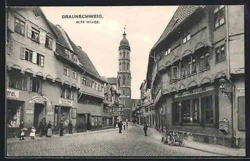 AK Braunschweig, Alte Waage mit Speisewirtschaft und Friseur Gustav Finke