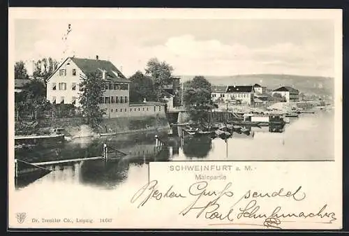 AK Schweinfurt a. M., Mainpartie mit Booten