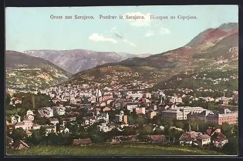 AK Sarajevo, Stadtansicht aus der Vogelschau