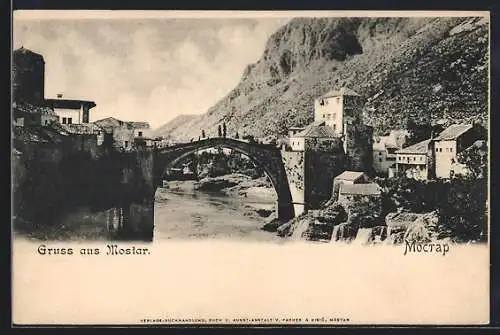 AK Mostar, Flusspartie mit steinerner Brücke