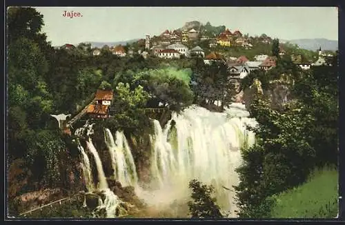 AK Jajce, Stadtansicht mit Wasserfall