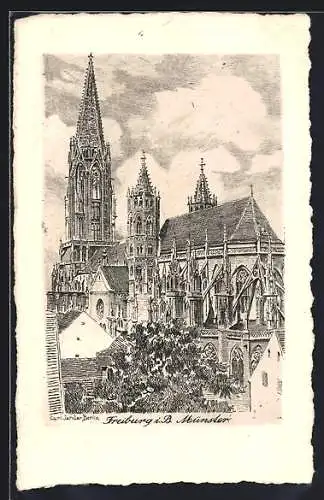 Künstler-AK Freiburg i. B., Blick auf das Münster