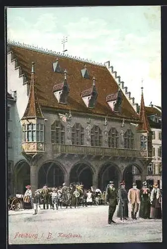 AK Freiburg i. B., Belebte Szene am Kaufhaus