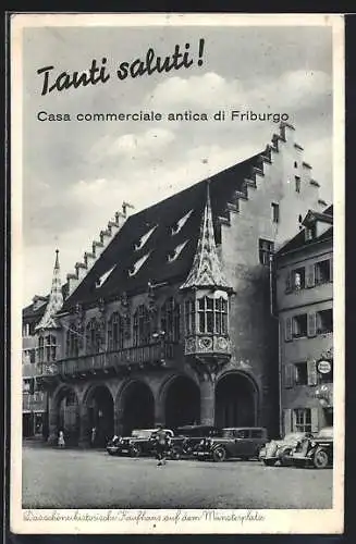 AK Freiburg i. B., Autos vor dem Kaufhaus