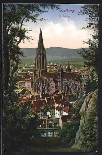 AK Freiburg i. B., Das Münster vom Berg aus