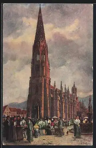 Künstler-AK Heinrich Hoffmann: Freiburg i. Br., Münster und Marktplatz