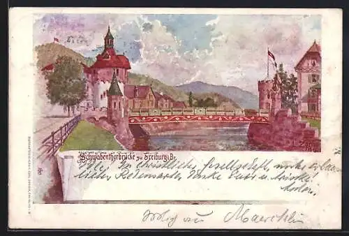 Künstler-AK Freiburg i.B., Schwabenthorbrücke