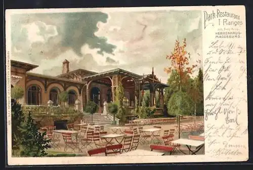 Lithographie Magdeburg, Park-Restaurant Herrenkrug