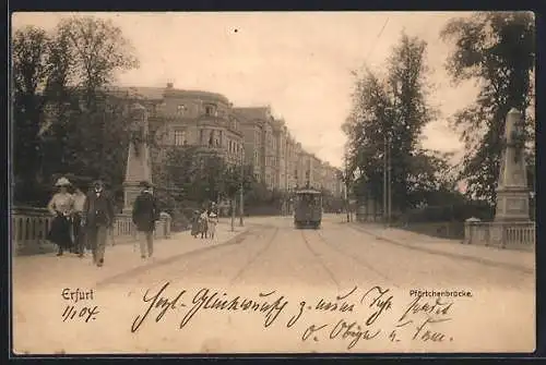 AK Erfurt, Strassenbahn an der Pförtchenbrücke