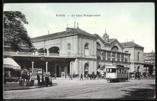 AK Paris, La Gare Montparnasse, Strassenbahn