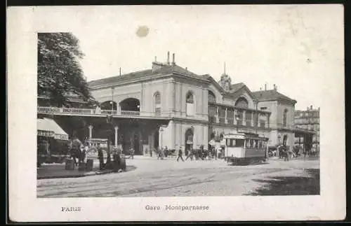 AK Paris, Gare Montparnasse, Strassenbahn