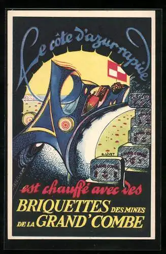 Künstler-AK Le Grand Combe, Le côte d`azur rapide est chauffé avec des Briquettes des Mines de la Grand` Combe