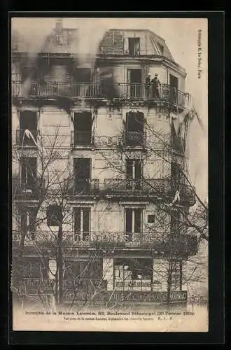 AK Paris, Incendie de la Maison Laurette, 63, Boulevard Sèbastopol, Brand 20.Februar 1904