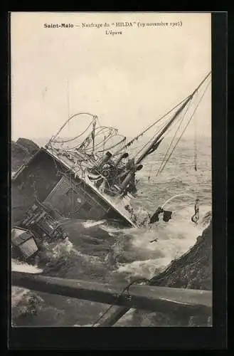 AK Saint-Malo, Naufrage du Hilda 1905, L`épave, Gekenntertes Schiff