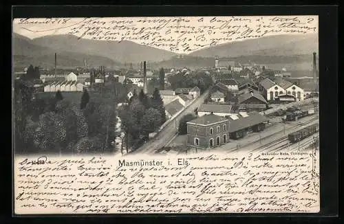 AK Masmünster i. Els., Teilansicht mit Bahnhof