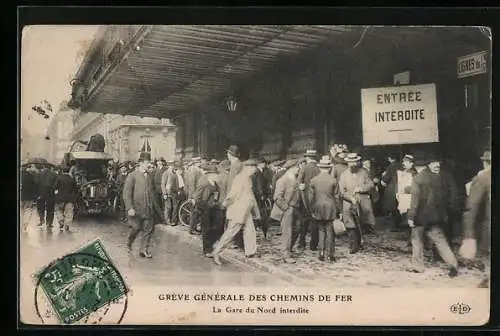 AK Paris, Grève Générale des Chemins de Fer, La Gare du Nord interdite