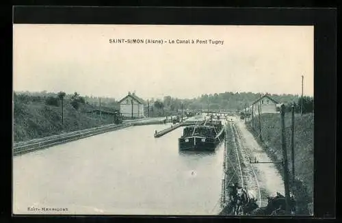 AK Saint-Simon /Aisne, Le Canal à Pont Tugny