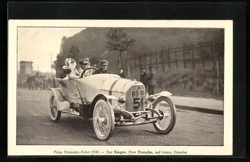 AK Autorennen Prinz Henrich-Fahrt 1910, Herr Porsche im österr. Daimler mit Startnummer 51