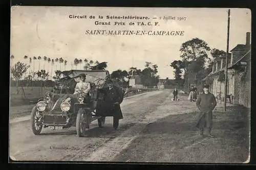 AK Autorennen Grand Prix de l`A. C. F., Circuit de la Seine-Inférieure 1907, Cabrio mit offenem Verdeck auf der Strecke