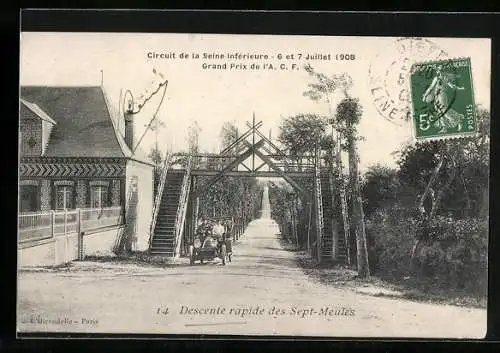 AK Autorennen Grand Prix de l`A. C. F., Circuit de la Seine-Inférieure 1908, Descente rapide des Sept-Meules