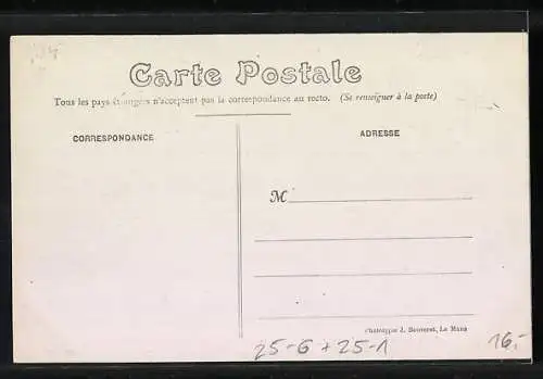 AK Autorennen Circuit de la Sarthe 1906, Sortie de Berfay, Rennwagen in der Ortschaft