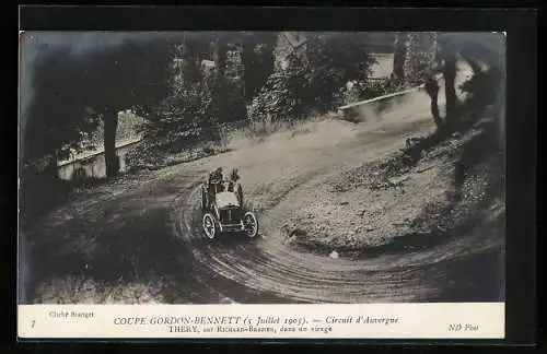 AK Autorennen, Coupe Gordon-Bennett 1905, Thery, sur Richard-Brazier, dans un virage