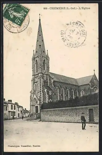 AK Chéméré, vue de l`église et de la ville, un homme dans la rue