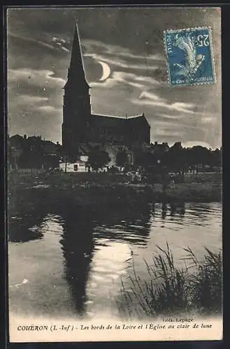 AK Coueron /L.-Inf., Les bords de la Lore et l`Eglise au clair de lune