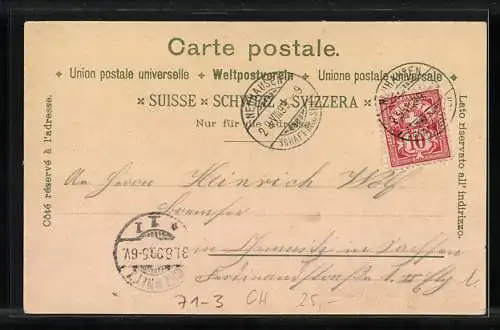 AK Schaffhausen, Rheinfall nachts in bunten Farben