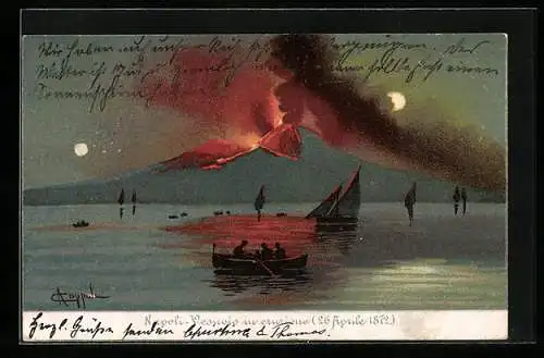 Künstler-AK sign. Coppola: Napoli, Vesuvio in eruzione 1872