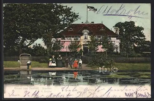 AK Hamburg-Bramfeld, Hotel Restaurant Seehof, Blick vom Wasser190319