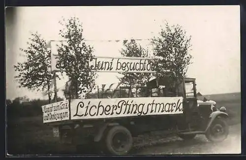 Foto-AK Lich /Hessen, Werbewagen für den Licher Pfingstmarkt