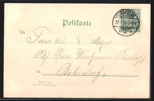 Lithographie Vorsfelde, Post und Hotel Nacke, Krieger-Denkmal, Domäne Neuhaus