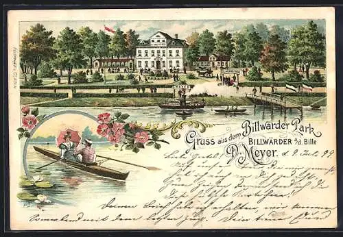 Lithographie Hamburg-Billwärder, Gasthaus D. Meyer im Billwärder Park