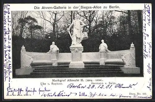 AK Berlin-Tiergarten, Ahnen-Gallerie i. d. Siegesallee, Markgraf Albrecht II., Eike v. Repkow, Hermann v. Salza