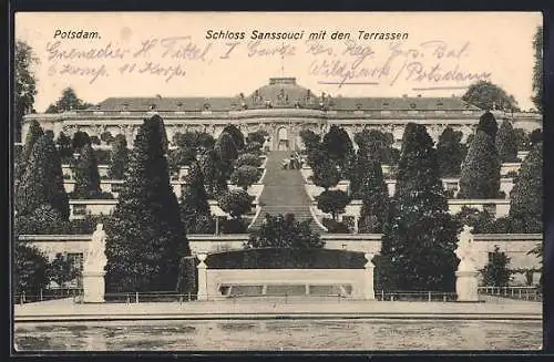 AK Potsdam, Schloss Sanssouci mit den Terrassen