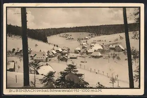 AK Bubenbach i. bad. Schwarzwald, verschneite Ortschaft aus der Vogelschau