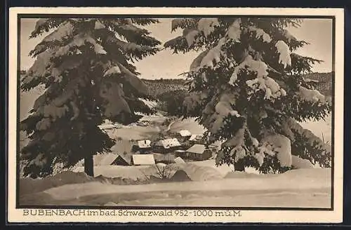 AK Bubenbach i. bad. Schwarzwald, verschneite Ortsansicht