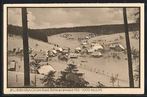 AK Bubenbach i. bad. Schwarzwald, verschneite Ortschaft aus der Vogelschau