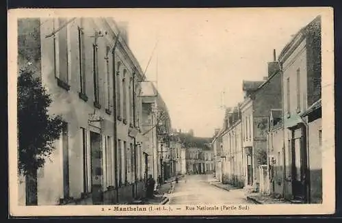 AK Manthelan /I.-et-L., Rue Nationale Partie Sud, Strassenpartie