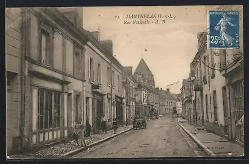 AK Manthelan /I.-et-L., Rue Nationale, Strassenpartie