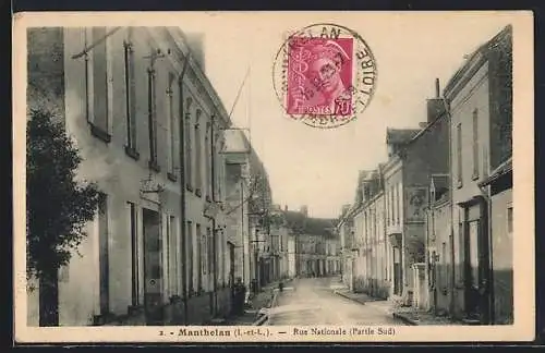 AK Manthelan /I.-et-L., Rue Nationale Partie Sud, Strassenpartie